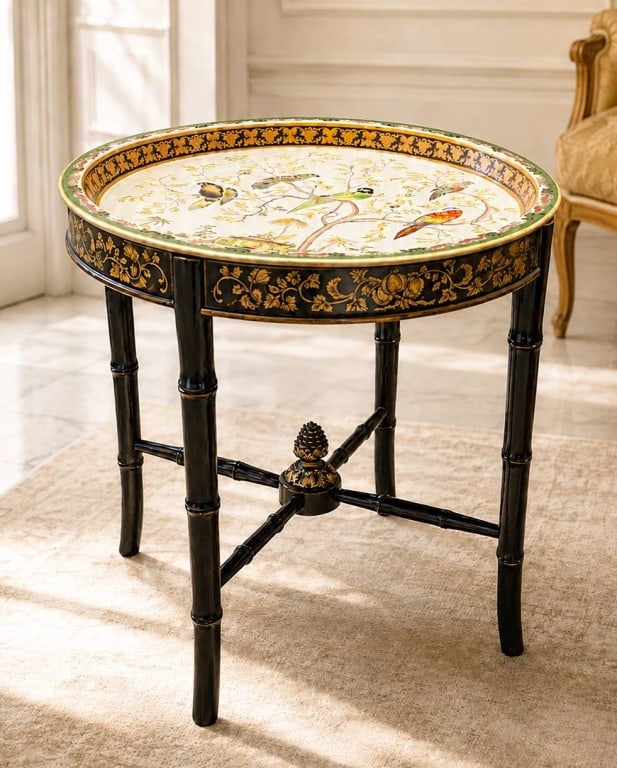 CASTILIAN PLATE CHINOISERIE ROUND TRAY TABLE 20" (1 of 16)