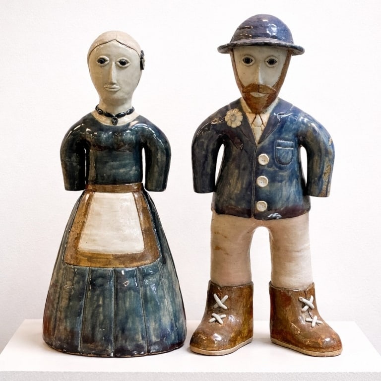 CERAMIC FOLK COUPLE MAN & WOMAN FIGURE PAIR 30" (1 of 16)