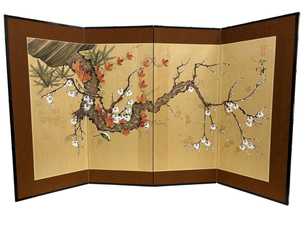 VTG ASIAN 4 PANEL HANDPAINTED BYOBU RETAIL $295 (1 of 16)