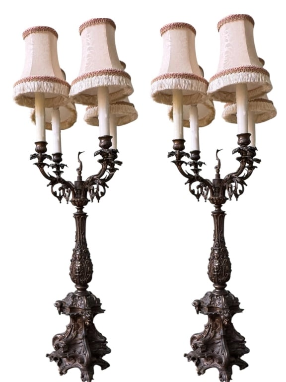 PAIR ANTIQUE BRONZE CANDELABRA TABLE LAMPS (1 of 6)