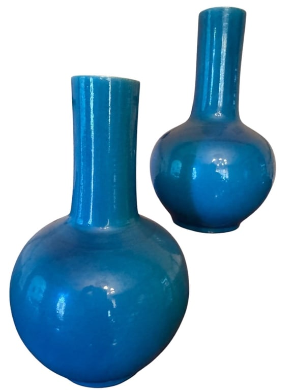 TURQUOISE BLUE CERAMIC VASES 13" (1 of 4)