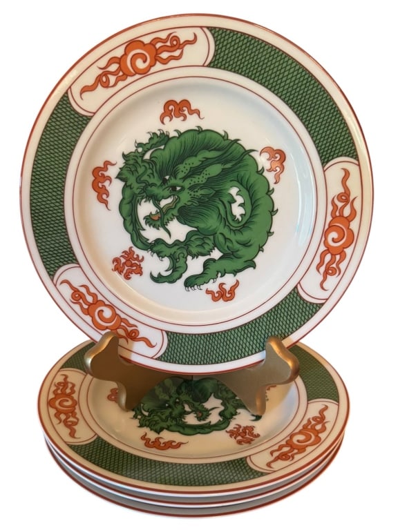 4 FITZ AND FLOYD GREEN DRAGON PLATES (1 of 4)
