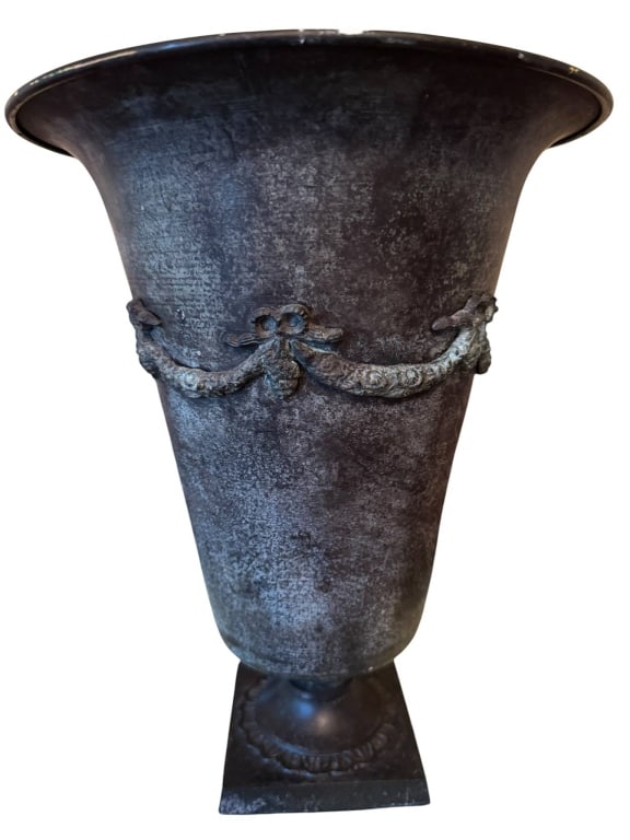 ANTIQUE CAST METAL VASE WITH GARLAND MOTIF (1 of 6)