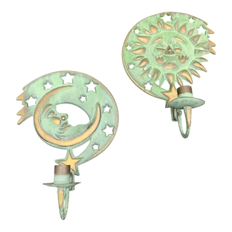 PAIR 1994 PARTYLITE METAL SUN AND MOON SCONES 11" (1 of 8)