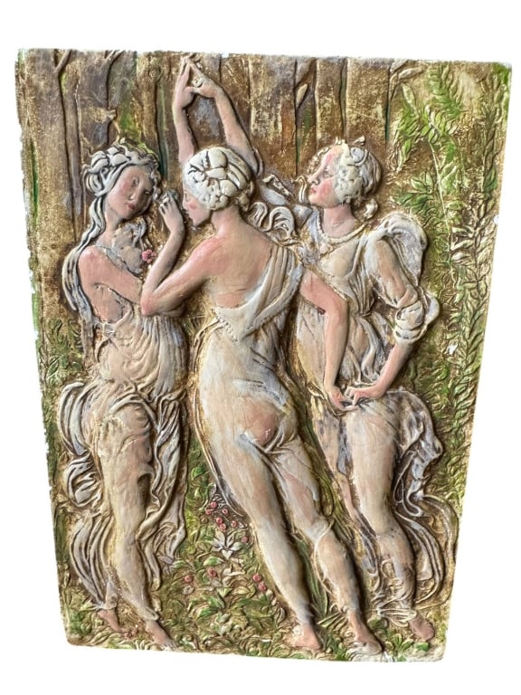 PAINTED PLASTER RELIEF OF THREE GRACES (1 of 5)