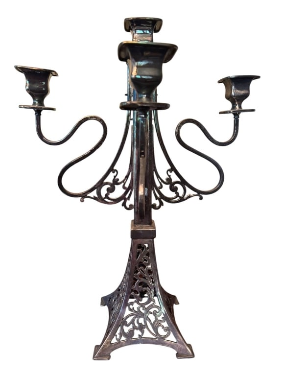VINTAGE METAL THREE-ARM CANDELABRA (1 of 4)