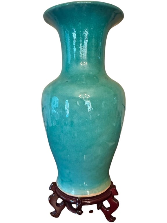 LARGE TURQUOISE GLAZED CERAMIC VASE (1 of 6)