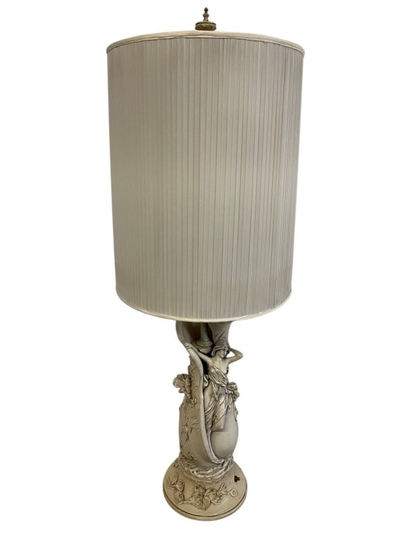 CERAMIC ART NOUVEAU FIGURAL TABLE LAMP 38" (1 of 3)