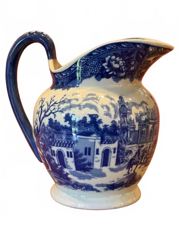 BLUE AND WHITE TRANSFERWARE PITCHER 10" (1 of 9)