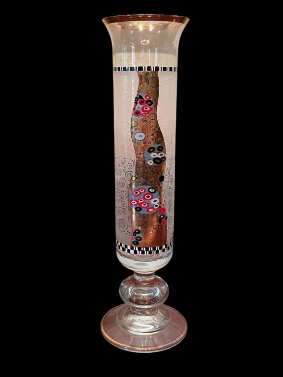 TALL DECORATIVE GLASS VASE WITH ART NOUVEAU 12" (1 of 4)