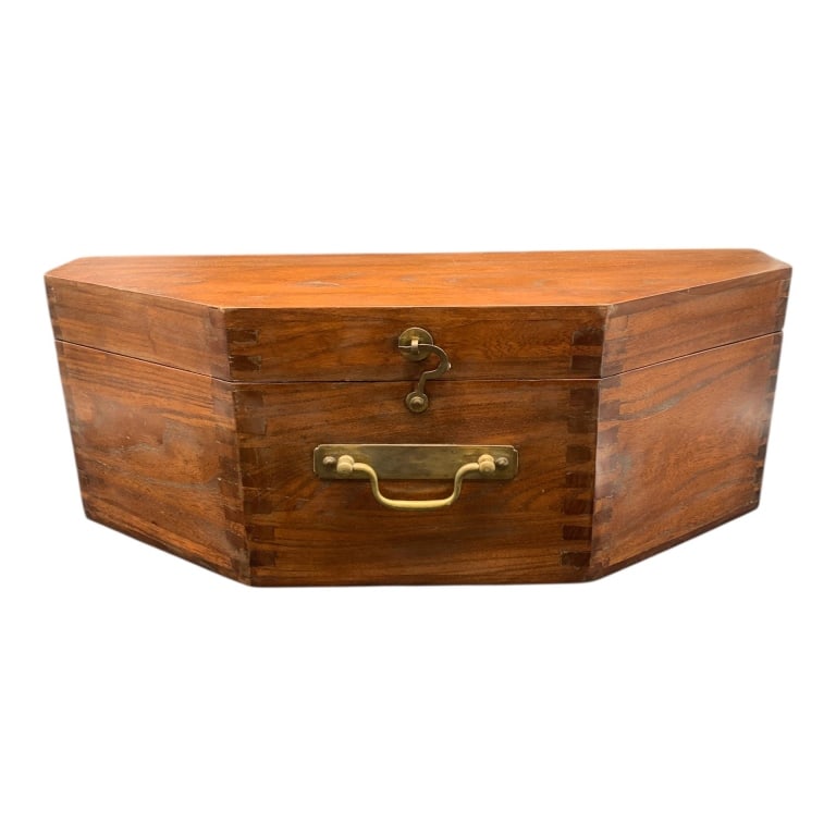 OCTAGONAL WOODEN BOX WITH BRASS HARDWARE 21" (1 of 6)