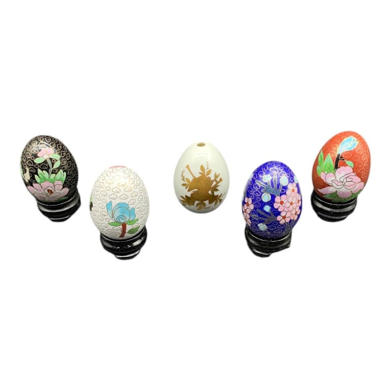 5 DECORATIVE CLOISONNÉ EGGS 3" (1 of 4)