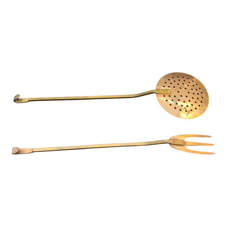 DOURO VINTAGE BRASS SKIMMER AND FORK PAIR 14" (1 of 4)
