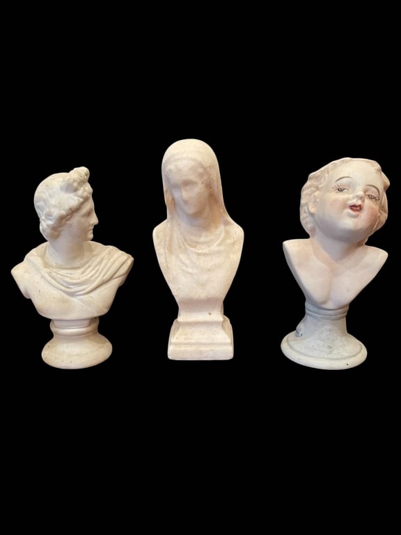 THREE SMALL CLASSICAL MARBLE BUSTS 5" - 2