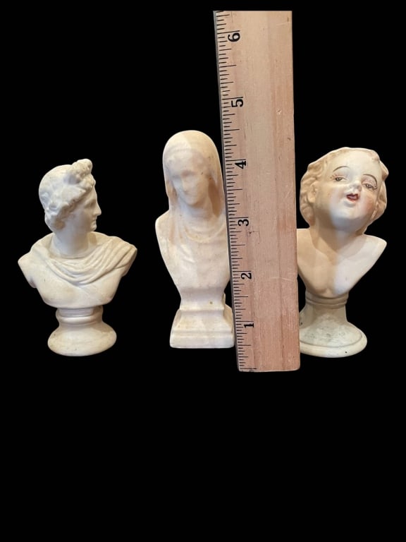THREE SMALL CLASSICAL MARBLE BUSTS 5" - 4