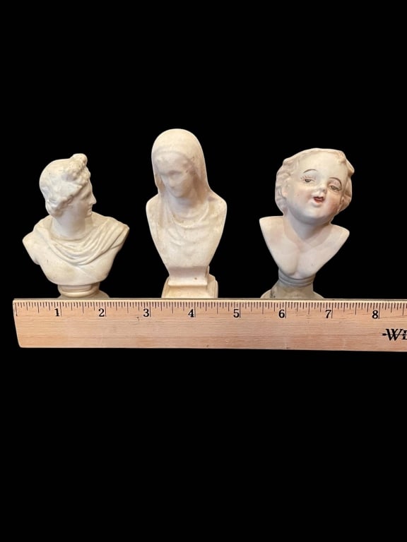 THREE SMALL CLASSICAL MARBLE BUSTS 5" - 5