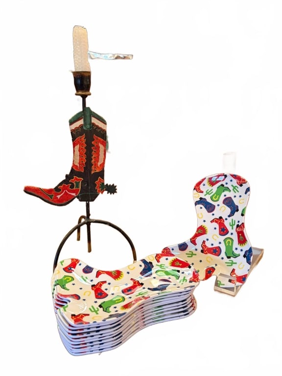 COWBOY BOOT-SHAPED PLATES & CANDLESTICK (1 of 5)