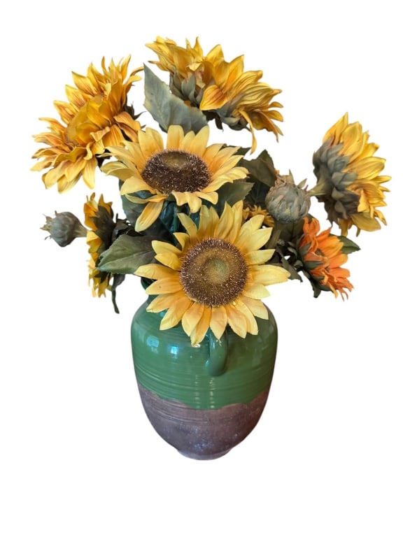 ARTIFICIAL SUNFLOWERS IN GREEN CERAMIC VASE (1 of 5)