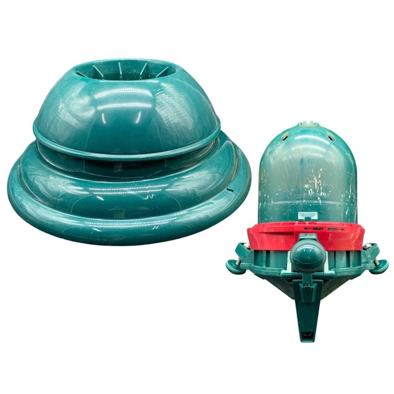 SWIVEL STRAIGHT PLUS CHRISTMAS TREE STAND 23": Swivel Straight Plus Christmas Tree Stand, designed for fast, single-person setup. Stable, approximately 23" base fits most trees up to 12 ft and 150 lbs. Features separate trunk receptacle and one-mi