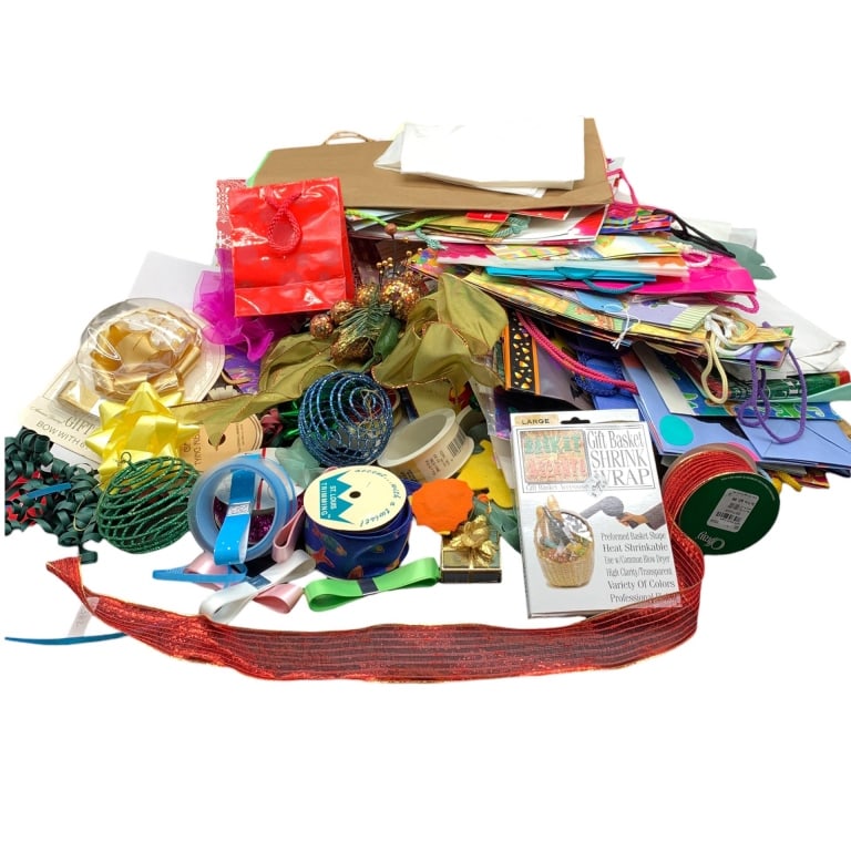 MIXED CHRISTMAS GIFT WRAP LOT SUPPLIES IN BIN (1 of 6)