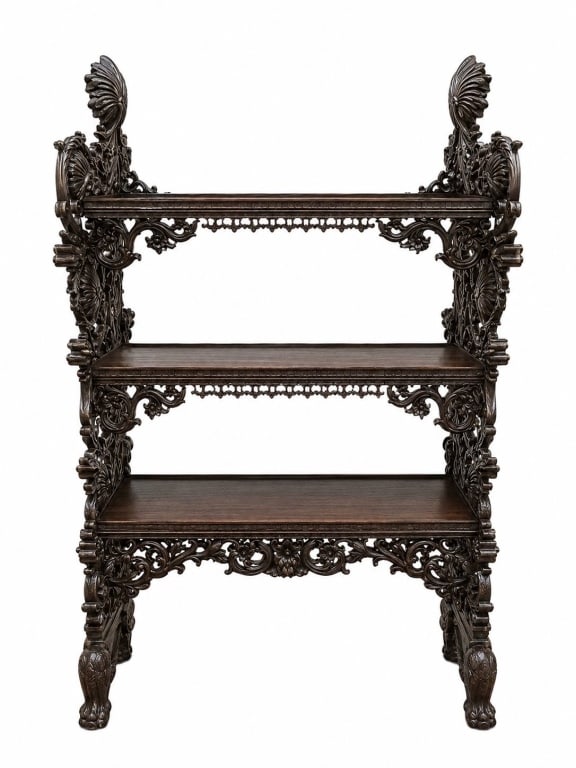 ANTIQUE CARVED WOOD DISPLAY ETAGERE 72" (1 of 6)