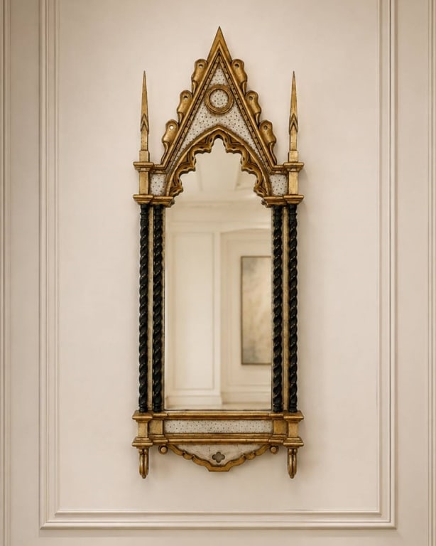 GOTHIC REVIVAL GILT & PAINTED WALL MIRROR 51" (1 of 9)
