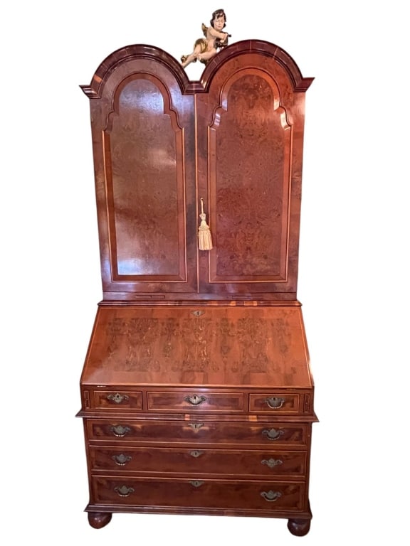 BURL WOOD SECRETARY DESK CABINET 89" (1 of 5)