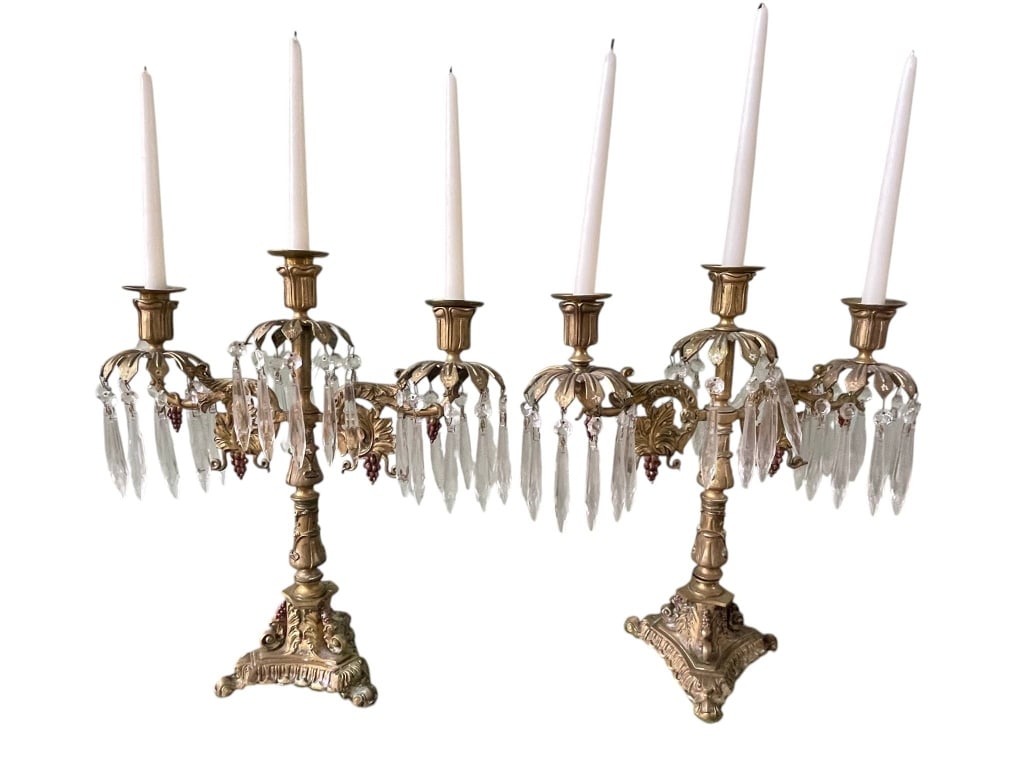 PAIR OF GILT METAL THREE-LIGHT CANDELABRA 22" (1 of 8)