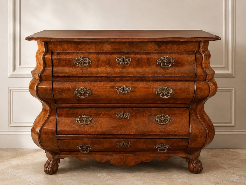 ANTIQUE STYLE BURL WOOD BOMBE CHEST 38" (1 of 4)