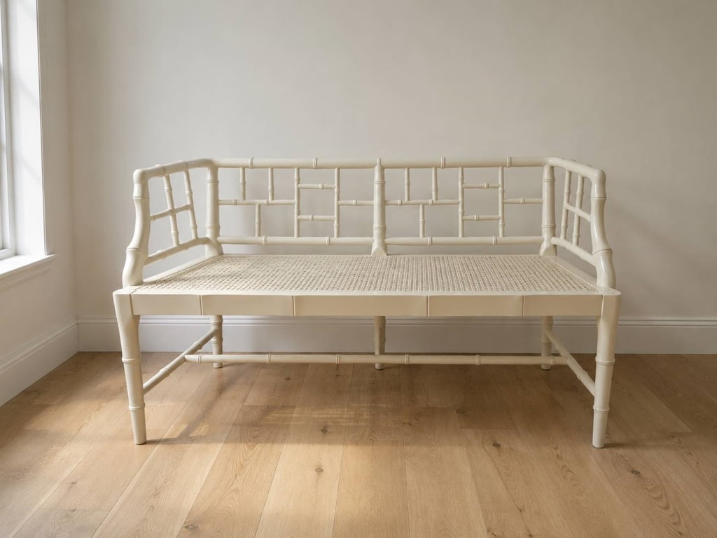 CHINESE FAUX BAMBOO CANE BENCH 50" (1 of 7)