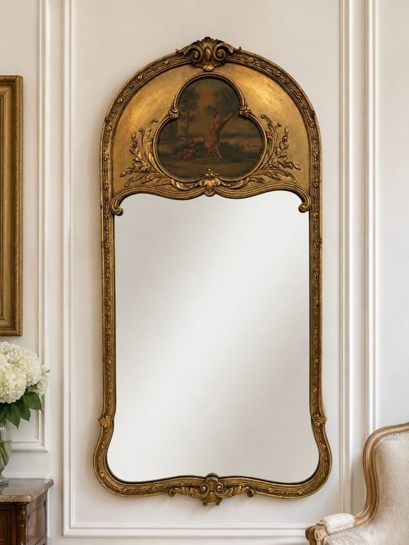 ANTIQUE FRENCH GILTWOOD TRUMEANEAU MIRROR 44" (1 of 7)
