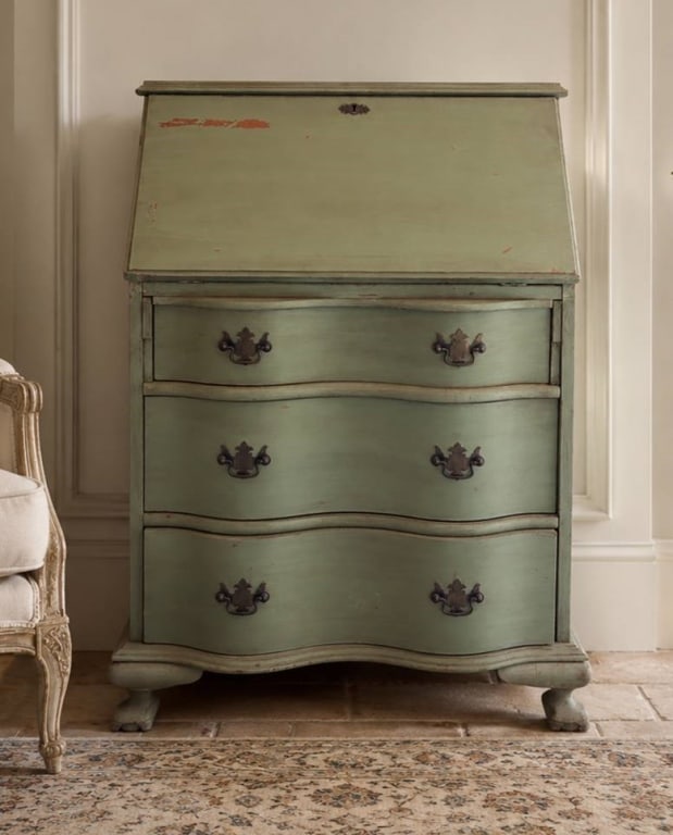 VINTAGE GREEN PAINTED SLANT FRONT WRITERS DESK 40" (1 of 11)