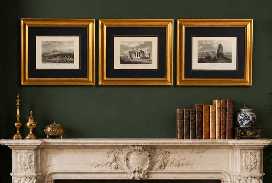 3 VINTAGE FRAMED ATHENS GREECE LITHOGRAPHS 16" (1 of 9)