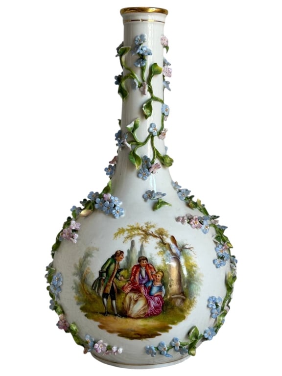 MEISSEN STYLE GERMAN PORCELAIN FLORAL VASE 12" (1 of 5)
