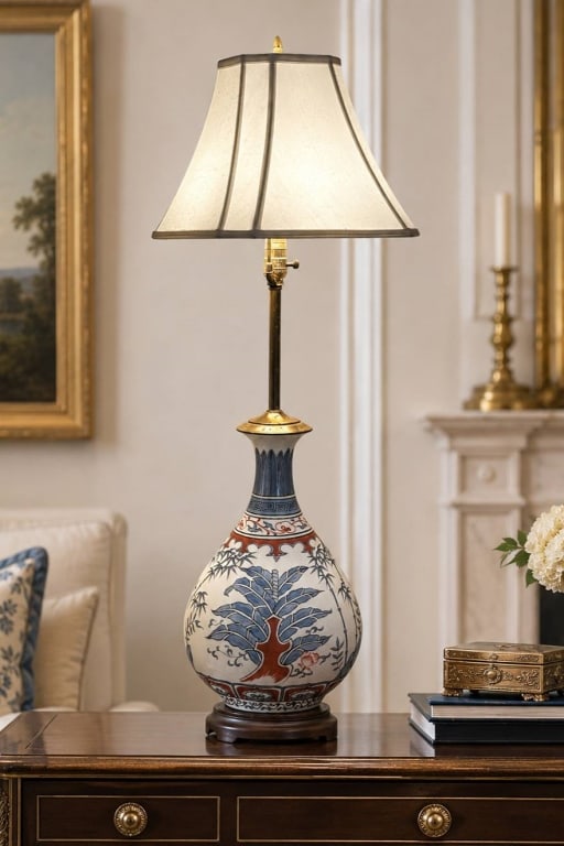 ASIAN STYLE PORCELAIN TABLE LAMP 39" (1 of 8)