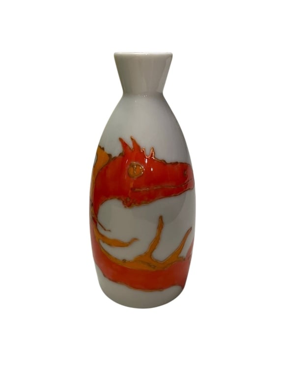 HAND-PAINTED CERAMIC VASE WITH RED DRAGON 5" (1 of 7)