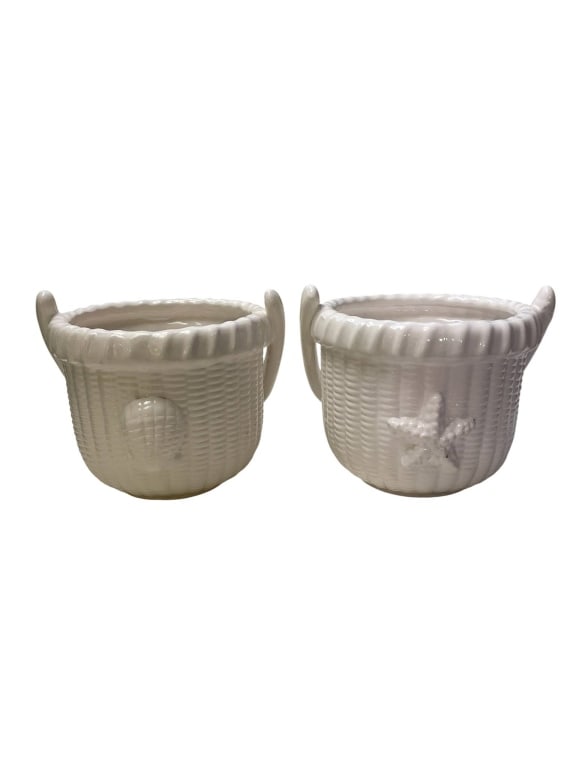 COASTAL NANTUCKET CERAMIC BASKETS 4" (1 of 6)