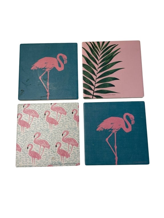 4 FLAMINGO AND LEAF DESIGN COASTERS 3.5" (1 of 4)