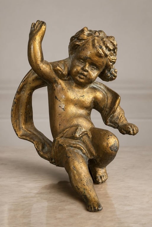 VINTAGE GILT BRASS CHERUB CANDLESTICK HOLDER 7" (1 of 7)