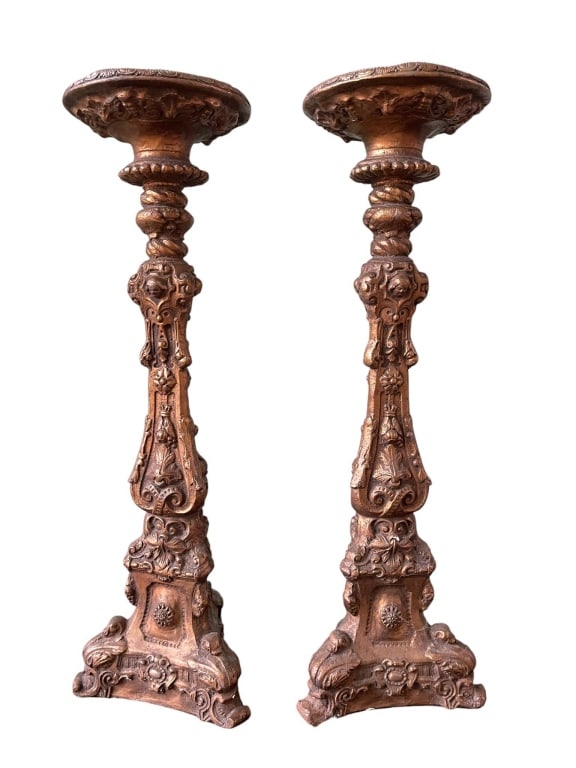 PAIR VINTAGE ORNATE CANDLESTICKS 25.5" (1 of 8)