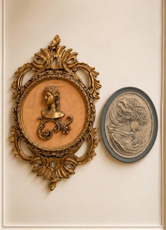2 PCS ORNATE CLASSICAL FIGURAL WALL PLAQUE SET 16" (1 of 9)