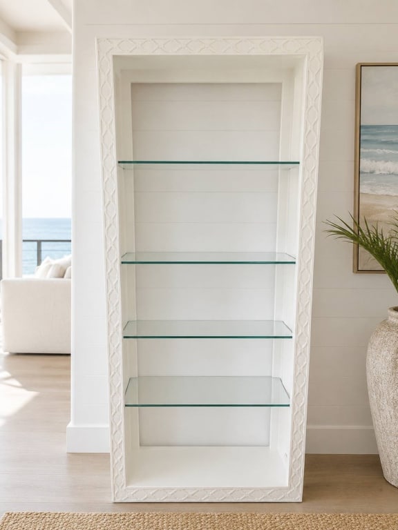 WHITE BOOKCASE WITH GLASS SHELVES 78" (1 of 6)