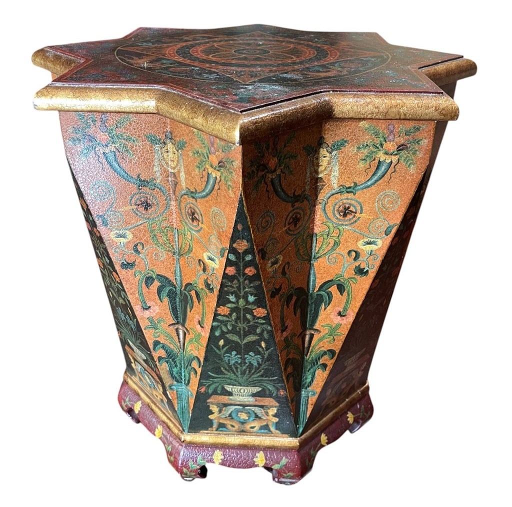 MOROCCAN STYLE PAINTED WOOD TABLE 22" (1 of 5)