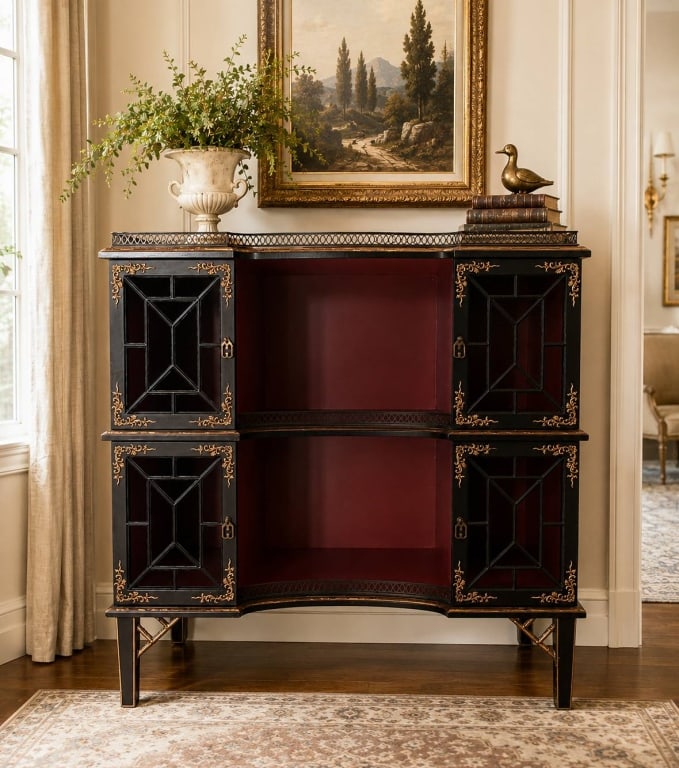 CHINOISERIE BLACK AND GOLD CABINET 34"x 35" (1 of 12)