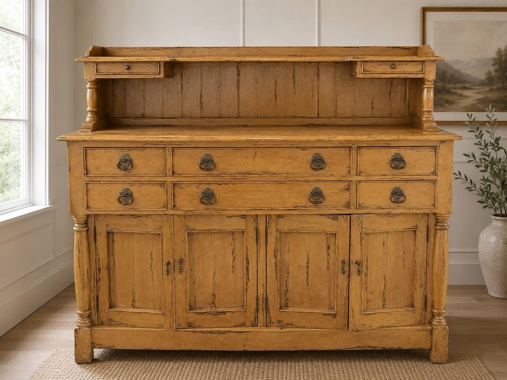 RUSTIC DISTRESSED PINE HUTCH SIDEBOARD CABINET 68" (1 of 7)