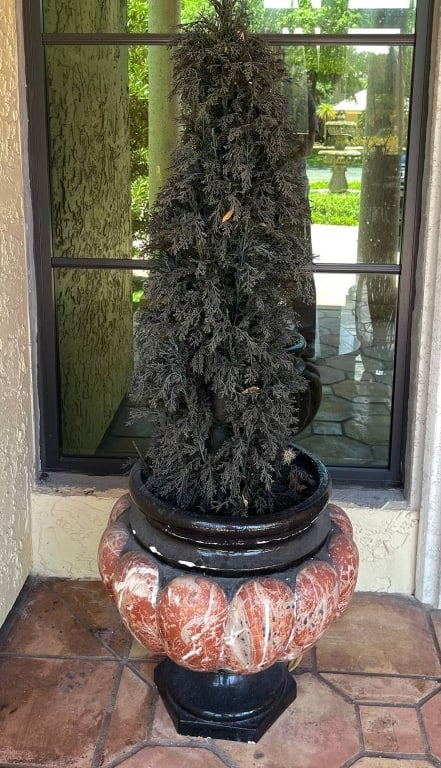LARGE MARBLE PEDESTAL PLANTER WITH ARTIFICIAL 20" (1 of 5)