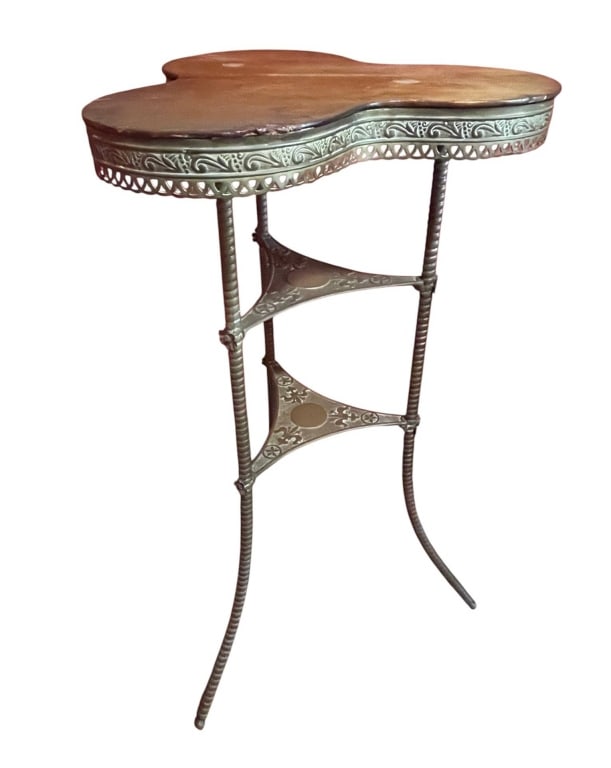 ART NOUVEAU BRASS AND WOOD TABLE 32.5" (1 of 4)