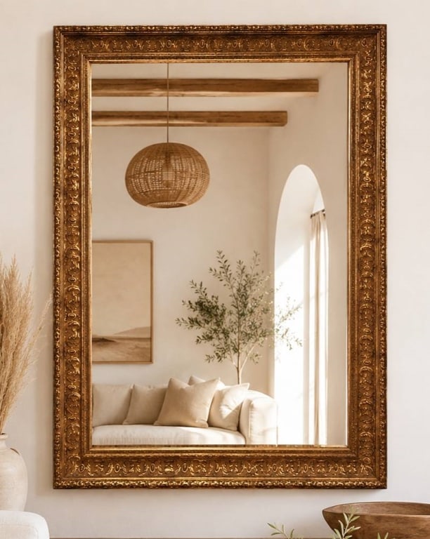 LARGE ANTIQUE GOLD GILT ORNATE WALL MIRROR 53" (1 of 7)