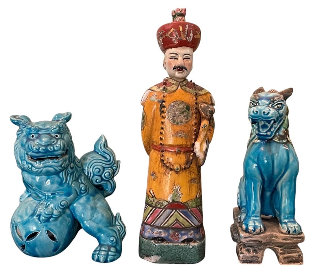 CHINESE & JAPANESE GLAZED CERAMIC FIGURES 3pc LOT (1 of 9)