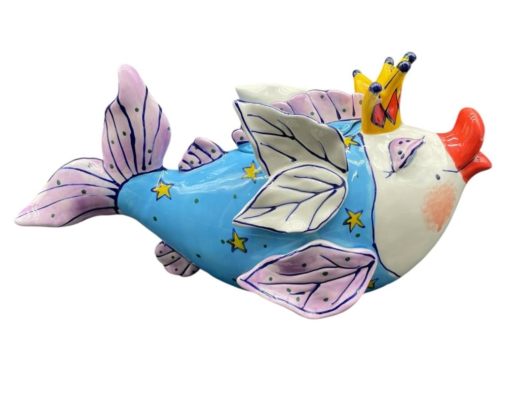 CERAMIC FISH NIGHTLIGHT VESSEL WITH CROWN 12" (1 of 9)